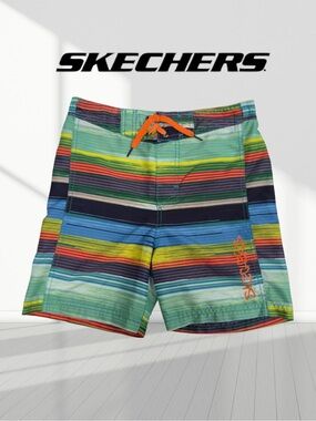 Skechers Multicolor Striped Board Shorts with Orange Drawstring